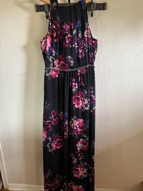 Floral Halter Maxi Dress in Black and Pink size 12